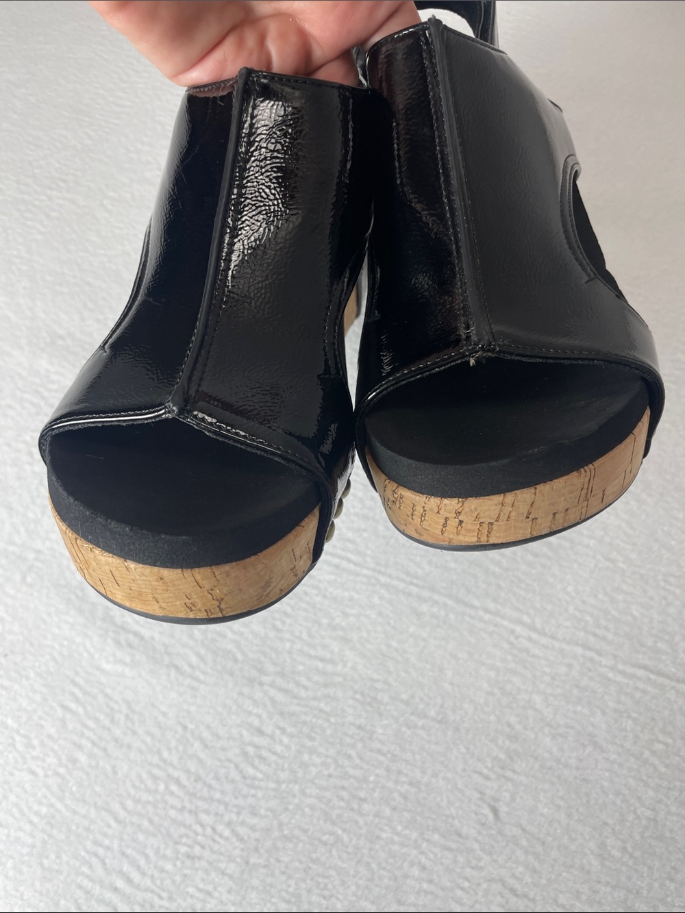 Corkys Carley Wedges in Black Crinkle Patent - Picture 6 of 9